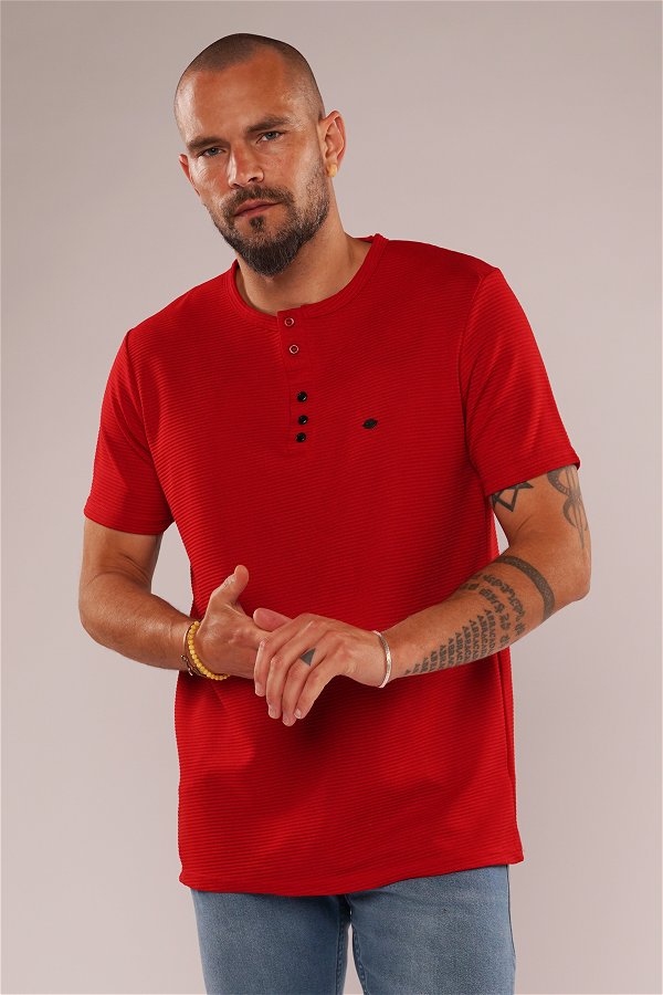 Gabria Yarım Düğmeli T-shirt Kırmızı