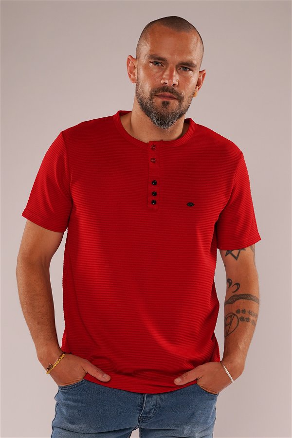Gabria Yarım Düğmeli T-shirt Kırmızı