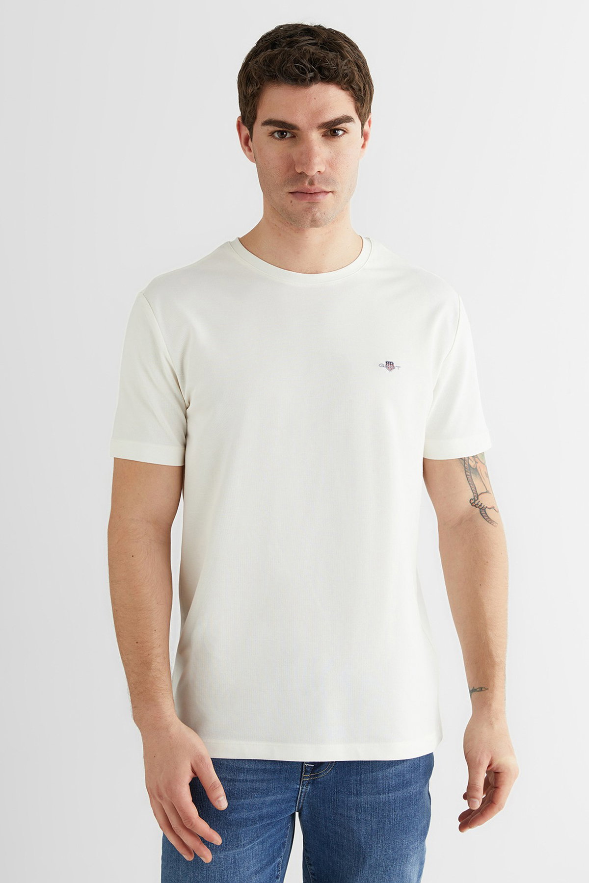Gant Erkek Bisiklet Yaka T-shirt KREM