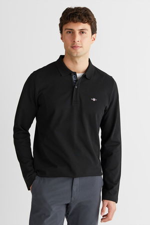 Gant Erkek Polo Yaka Uzun Kollu T-shirt SIYAH