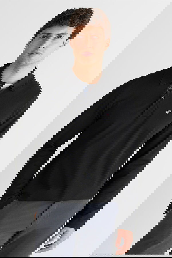 Gant Erkek Polo Yaka Uzun Kollu T-shirt SIYAH