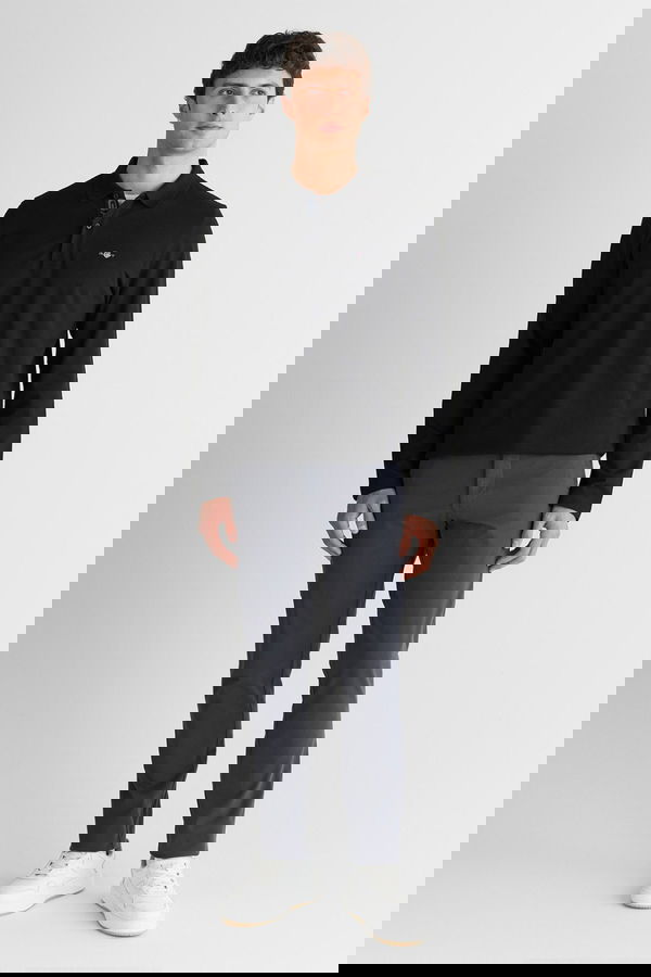 Gant Erkek Polo Yaka Uzun Kollu T-shirt SIYAH