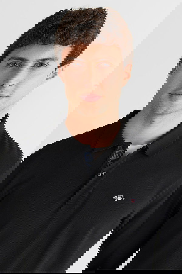 Gant Erkek Polo Yaka Uzun Kollu T-shirt SIYAH