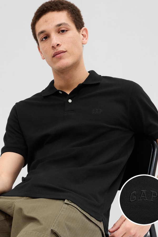 Gap Polo Yaka Erkek T-shirt SIYAH