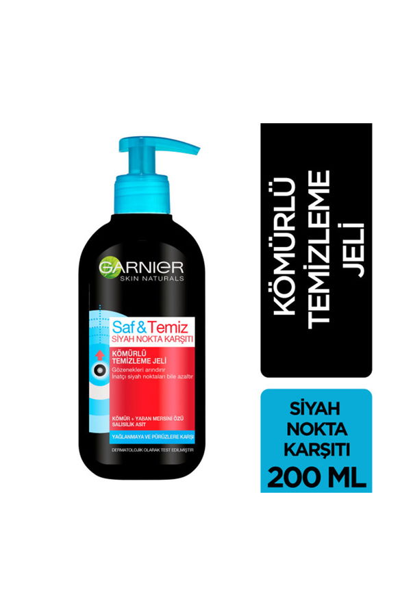 Garnier Saf & Temiz Siyah Nokta Karşıtı Kömürlü Temizleme Jeli 200 ml STD Garnier Saf & Temiz Siyah Nokta Karşıtı Kömürlü Temizleme Jeli 200 ml STD