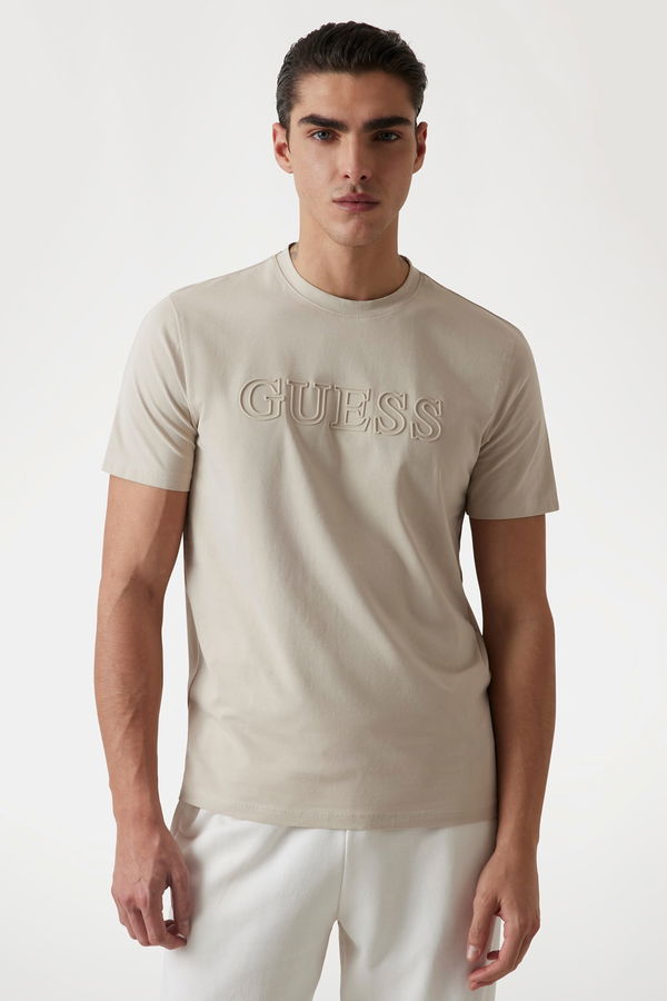 Guess Baskılı Erkek T-shirt BEJ