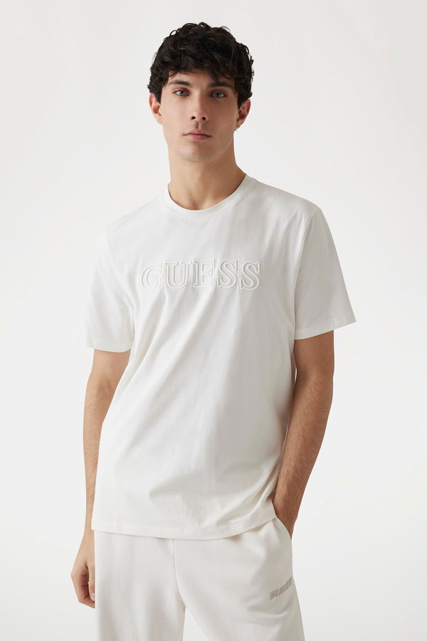 Guess Baskılı Erkek T-shirt Krem