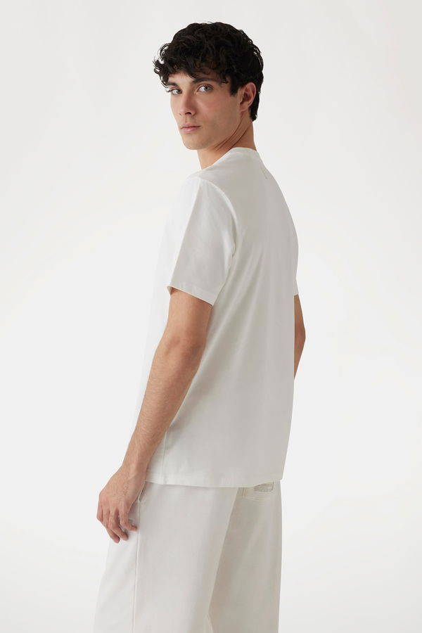 Guess Baskılı Erkek T-shirt Krem