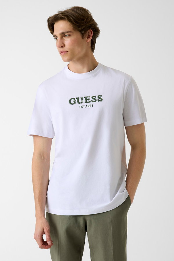 Guess Erkek Bisiklet Yaka T-shirt Beyaz
