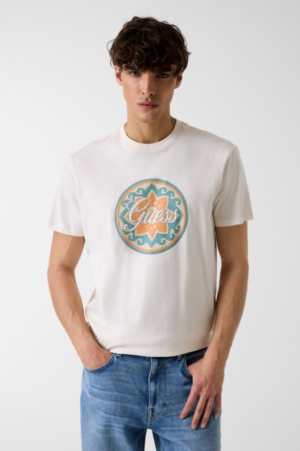 Guess Erkek Bisiklet Yaka T-shirt Beyaz
