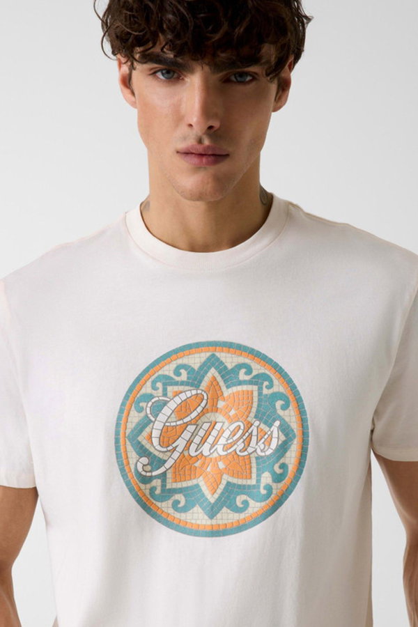 Guess Erkek Bisiklet Yaka T-shirt Beyaz