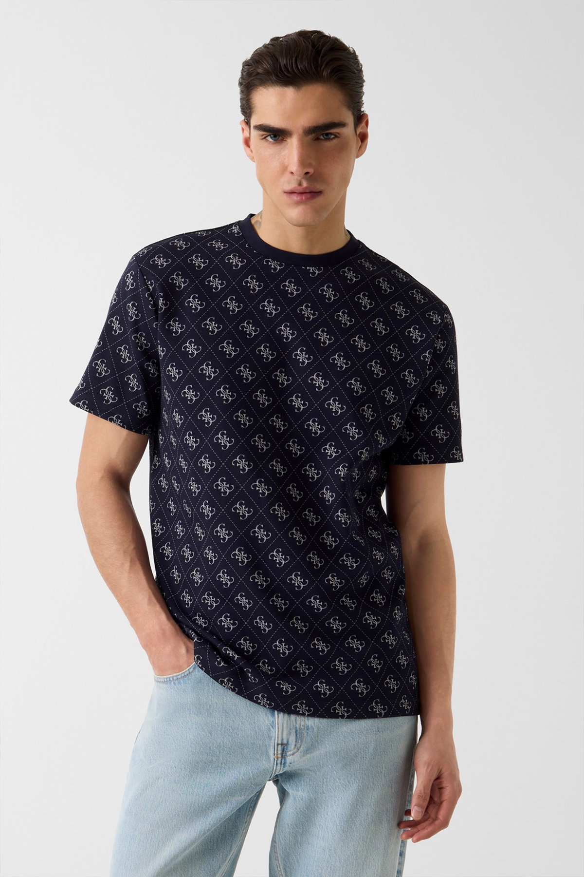 Guess Erkek Bisiklet Yaka T-shirt LACIVERT