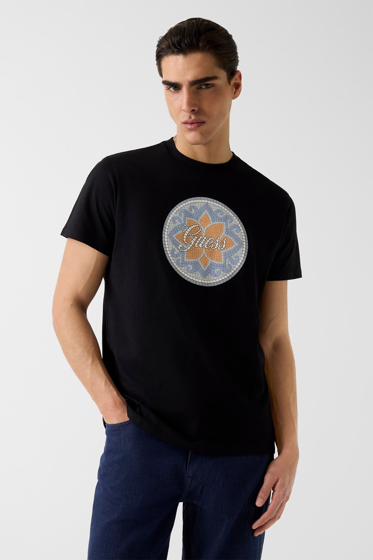 Guess Erkek Bisiklet Yaka T-shirt SIYAH