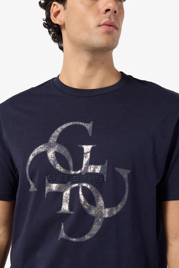 Guess Erkek Bisiklet Yaka T-shirt LACIVERT
