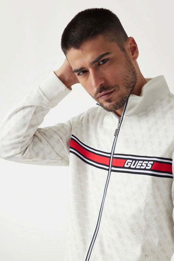 Guess Fermuarlı Erkek Sweatshirt Beyaz