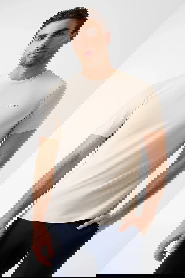 Guess Kısa Kollu Bisiklet Yaka Erkek T-shirt BEJ