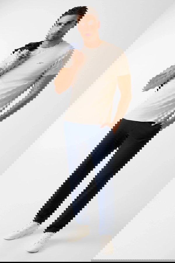 Guess Kısa Kollu Bisiklet Yaka Erkek T-shirt BEJ