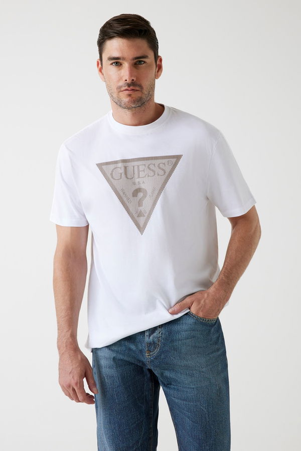 Guess Baskılı Erkek T-shirt Beyaz