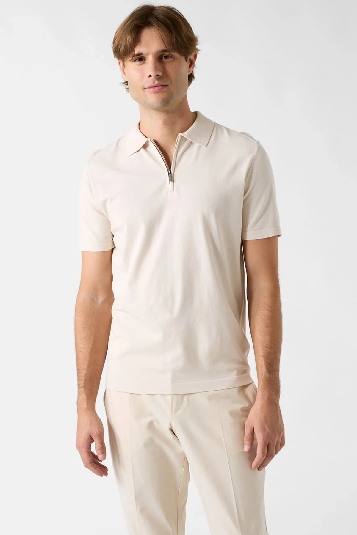 Guess Kısa Kollu Polo Yaka Erkek Triko T-shirt KREM