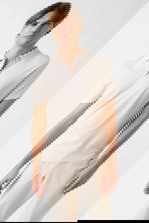 Guess Kısa Kollu Polo Yaka Erkek Triko T-shirt KREM