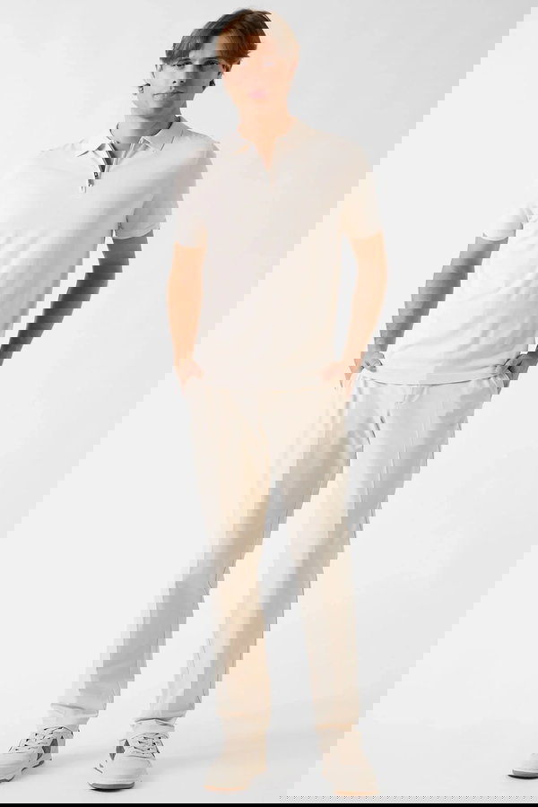 Guess Kısa Kollu Polo Yaka Erkek Triko T-shirt KREM