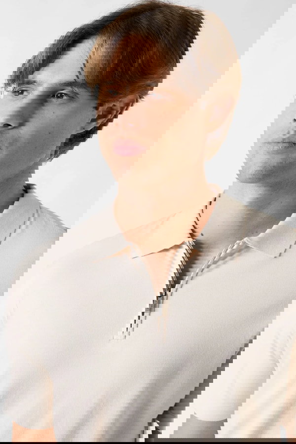 Guess Kısa Kollu Polo Yaka Erkek Triko T-shirt KREM