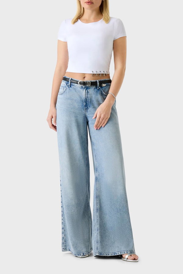 Guess Kadın Bisiklet Yaka Crop Beyaz