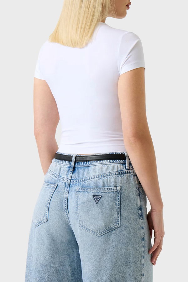 Guess Kadın Bisiklet Yaka Crop Beyaz