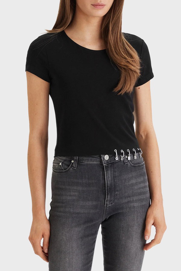 Guess Kadın Bisiklet Yaka Crop SIYAH