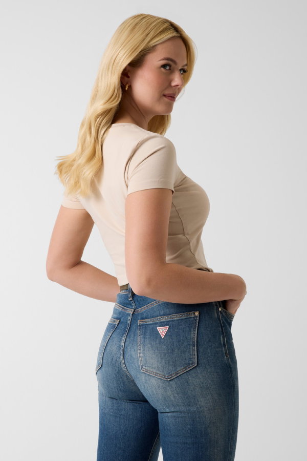 Guess Kadın Bisiklet Yaka T-shirt BEJ