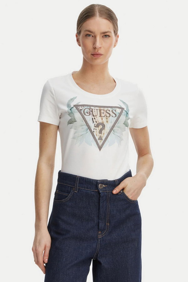 Guess Kadın Bisiklet Yaka T-shirt Beyaz