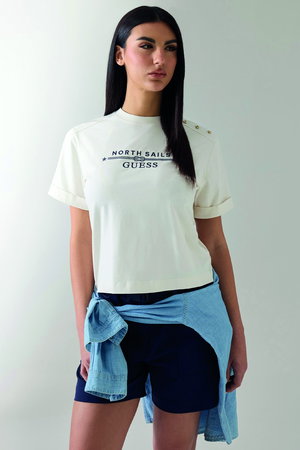 Guess Kadın Bisiklet Yaka T-shirt KREM