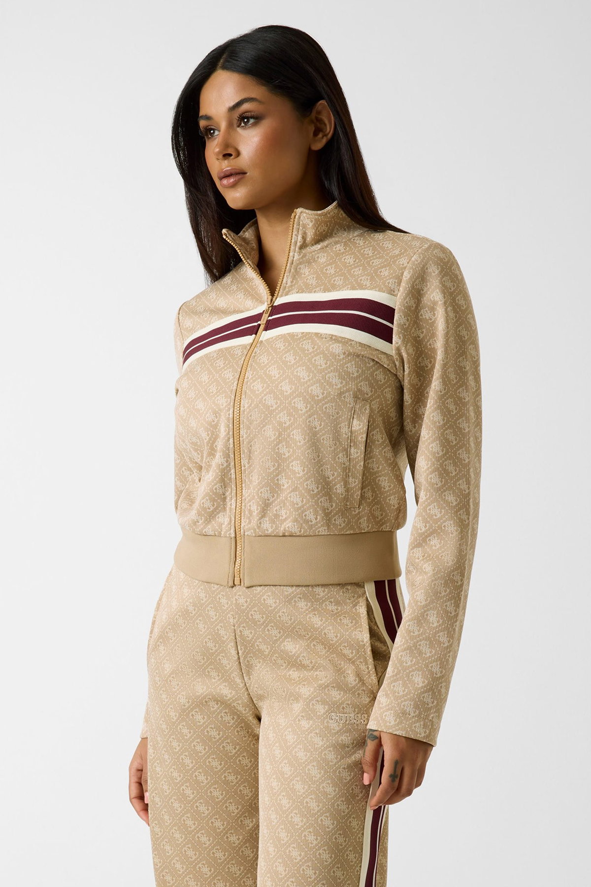 Guess Fermuarlı Kadın Sweatshirt BEJ