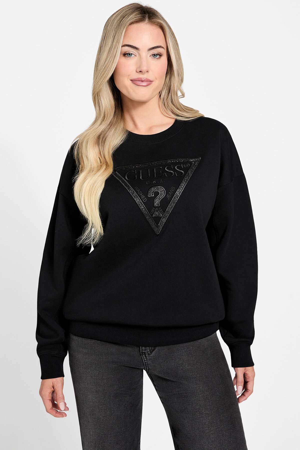 Guess Kadın Bisiklet Yaka Sweatshirt SIYAH