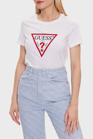 Guess Marka Logolu Kadın T-shirt Beyaz Guess Marka Logolu Kadın T-shirt Beyaz