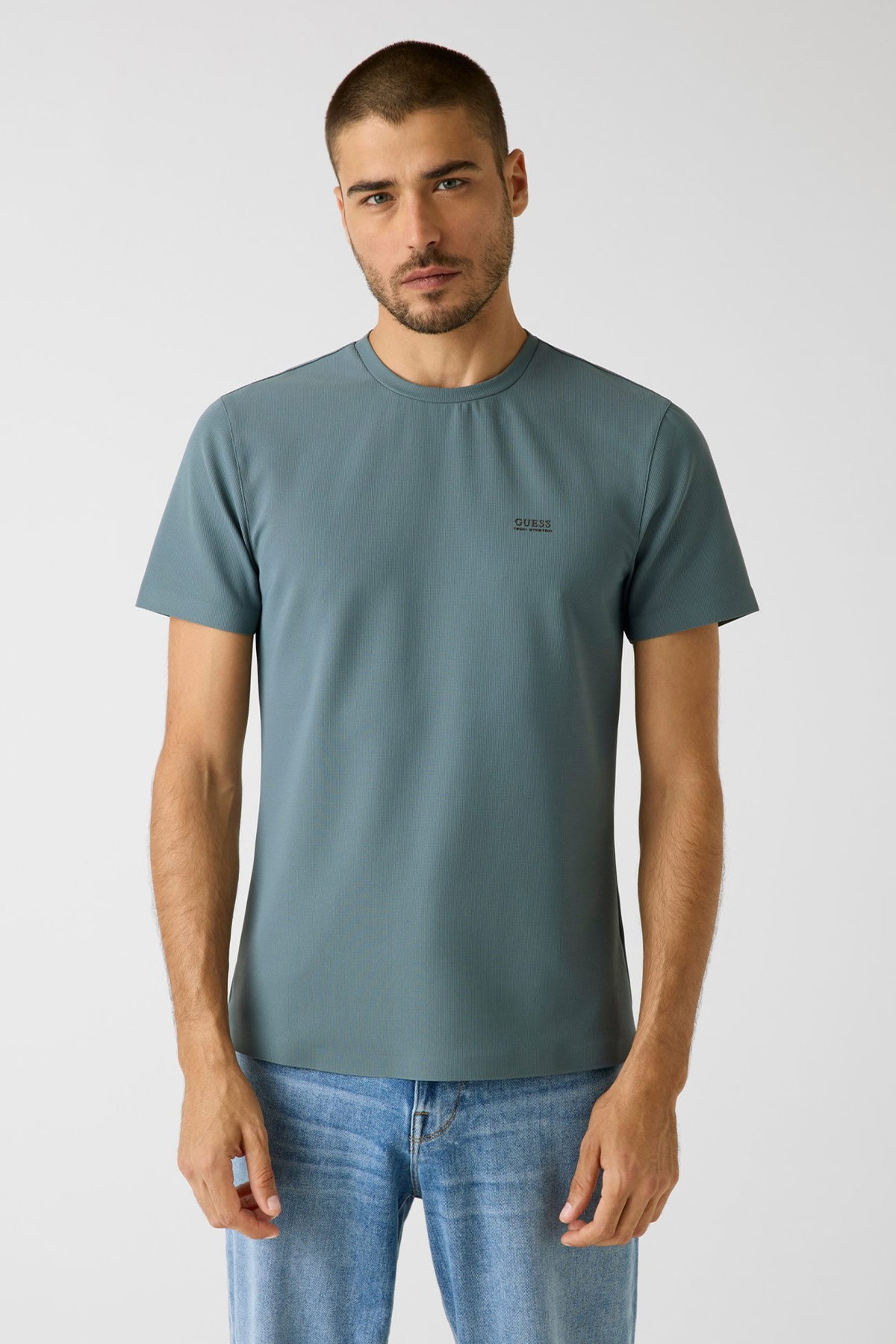 Guess Kısa Kollu Bisiklet Yaka Erkek T-shirt PETROL