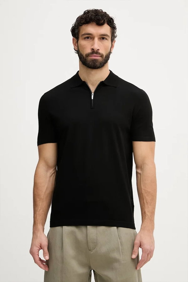 Guess Kısa Kollu Polo Yaka Erkek Triko T-shirt SIYAH