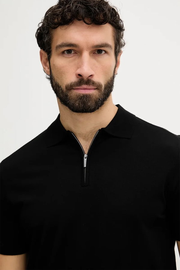 Guess Kısa Kollu Polo Yaka Erkek Triko T-shirt SIYAH