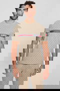 Guess Logo Baskılı Erkek T-shirt BEJ
