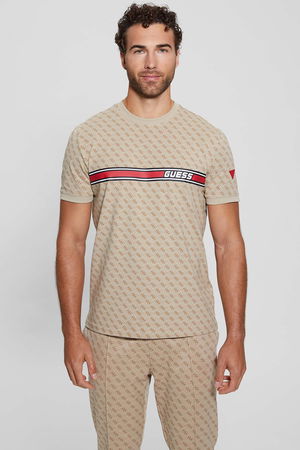 Guess Logo Baskılı Erkek T-shirt BEJ Guess Logo Baskılı Erkek T-shirt BEJ