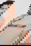 Guess Logo Baskılı Erkek T-shirt BEJ