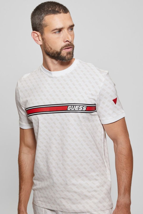 Guess Logo Baskılı Erkek T-shirt Beyaz