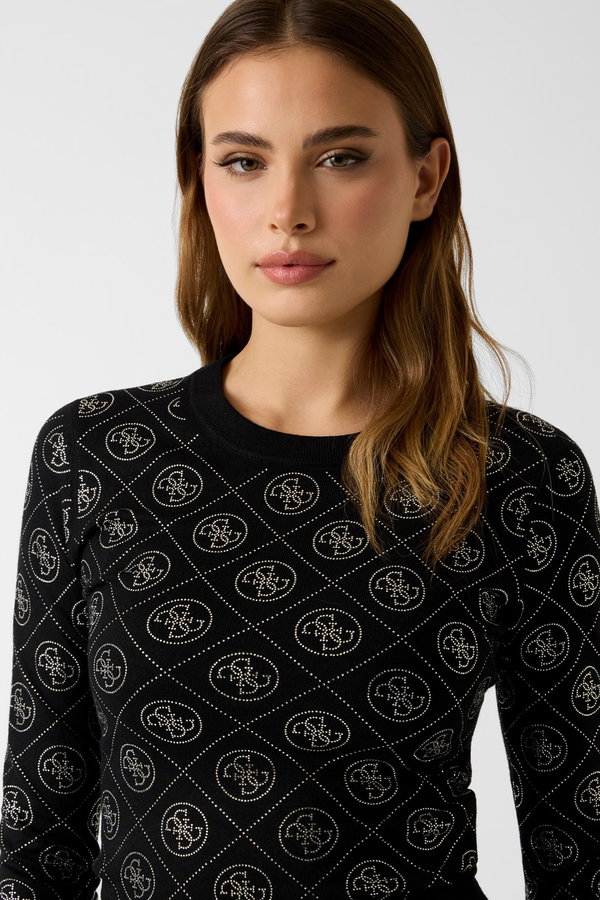 Guess Logo Baskılı Kadın Kazak SIYAH