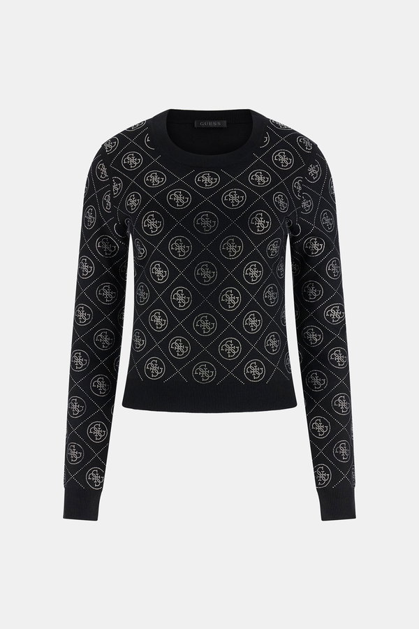 Guess Logo Baskılı Kadın Kazak SIYAH