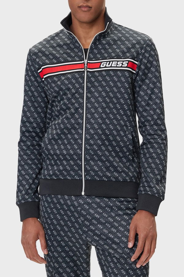 Guess Logolu Erkek Fermuarlı Sweatshirt SIYAH