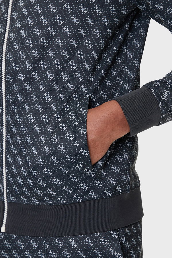 Guess Logolu Erkek Fermuarlı Sweatshirt SIYAH