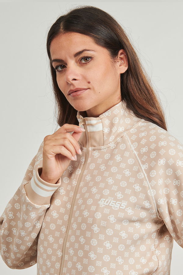 Guess Logolu Kadın Fermuarlı Sweatshirt BEJ Guess Logolu Kadın Fermuarlı Sweatshirt BEJ
