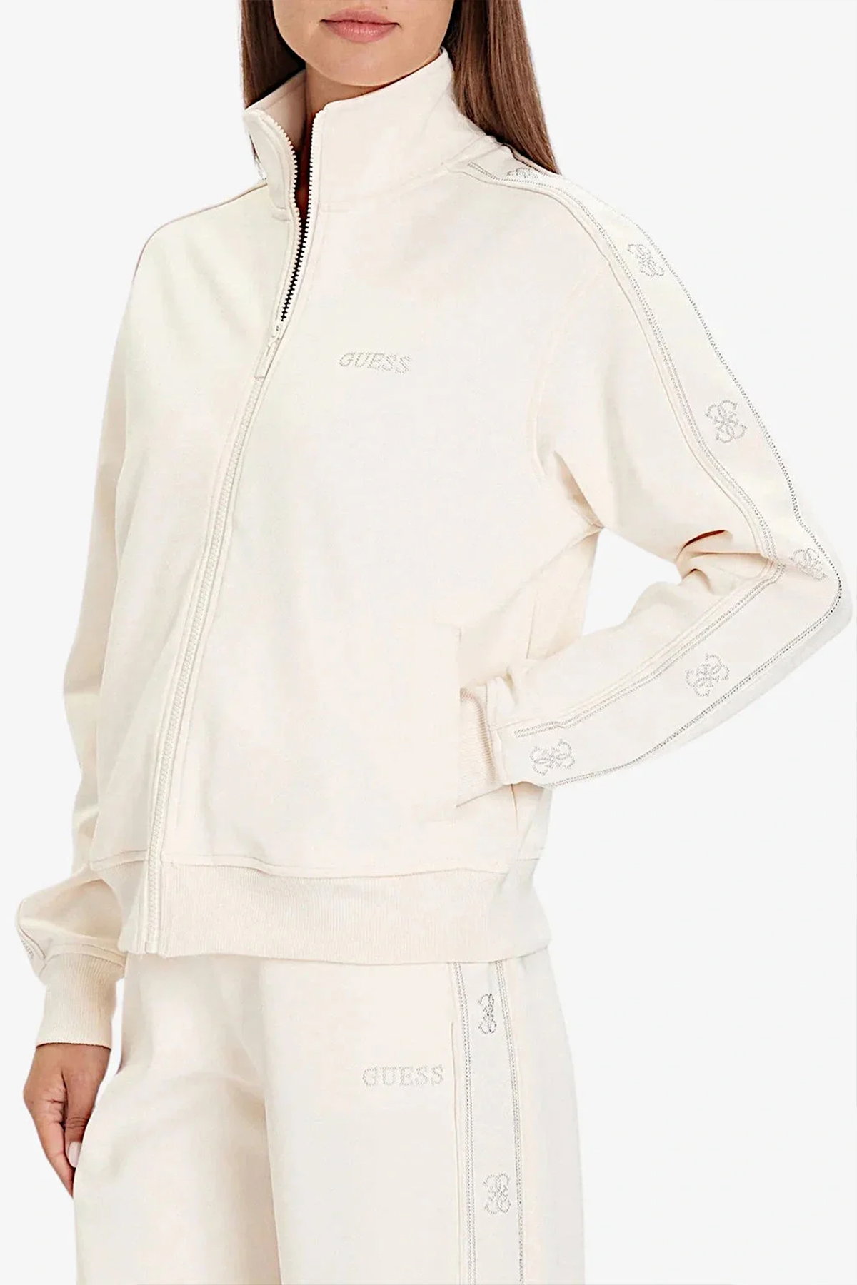 Guess Logolu Kadın Fermuarlı Sweatshirt KREM