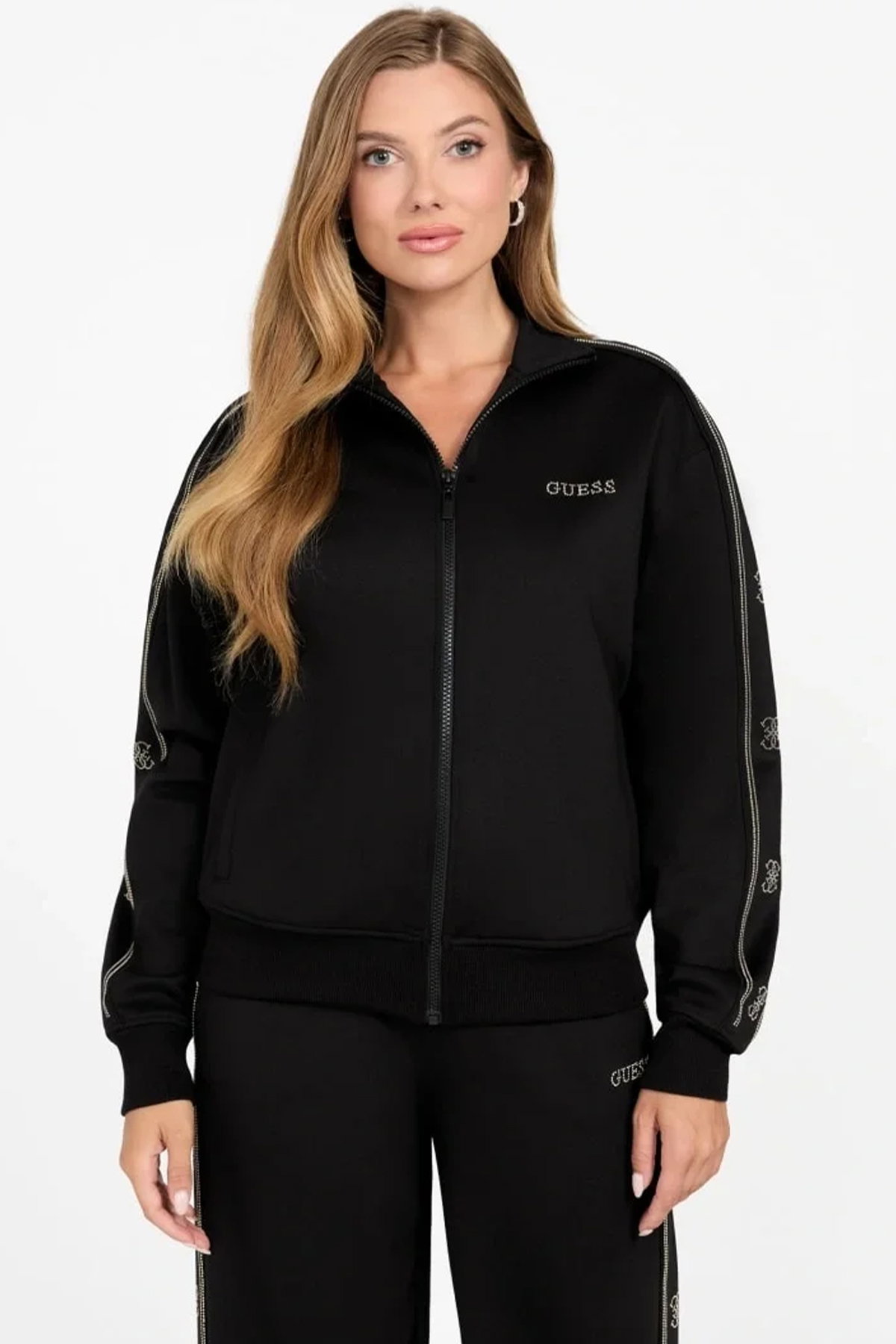 Guess Logolu Kadın Fermuarlı Sweatshirt SIYAH