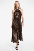 Koton Halter Yaka Pileli Kolsuz Volanlı Midi Leopar Elbise LEOPAR